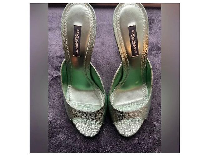 Mule metallizzate Dolce & Gabbana verde chiaro pelle - vista 4