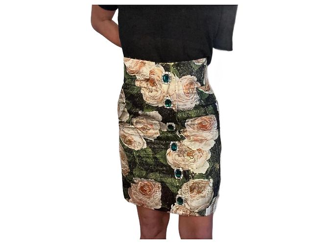 Falda Dolce & Gabbana Jacquard con Estampado Floral Allover Multicolor - vista 2