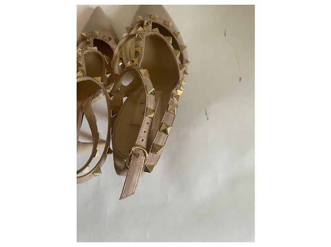 Décolleté Valentino Garavani Rockstud Caged 100 Beige Vernice 36.5 - vista 14
