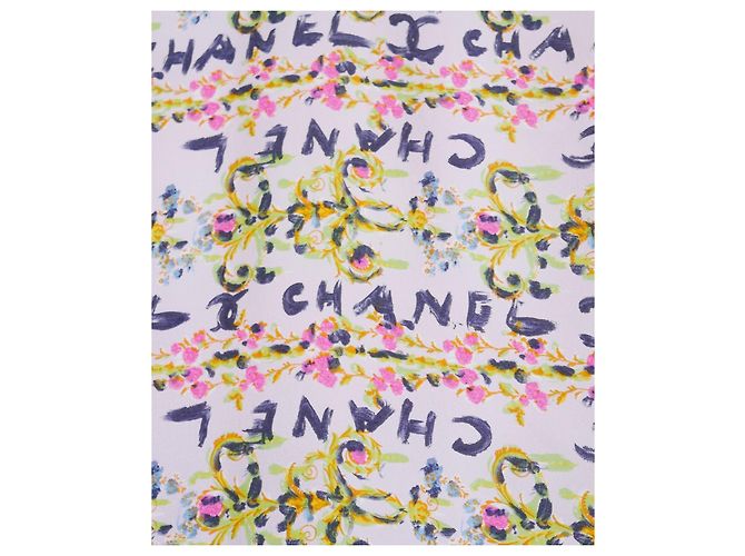 Chanel Resort 1994 Sciarpa scialle XL in seta floreale con logo Rosa - vista 2