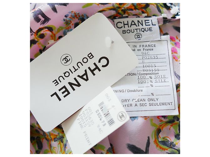 Chanel Resort 1994 Sciarpa scialle XL in seta floreale con logo Rosa - vista 4