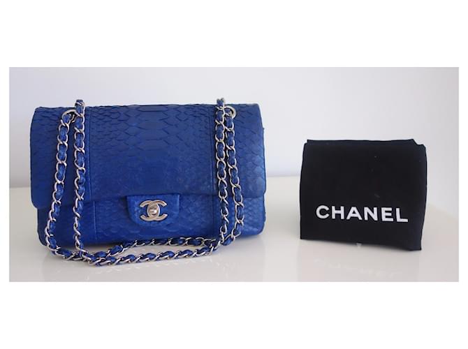 Timeless Borsa Chanel Classic in pitone blu - vista 14