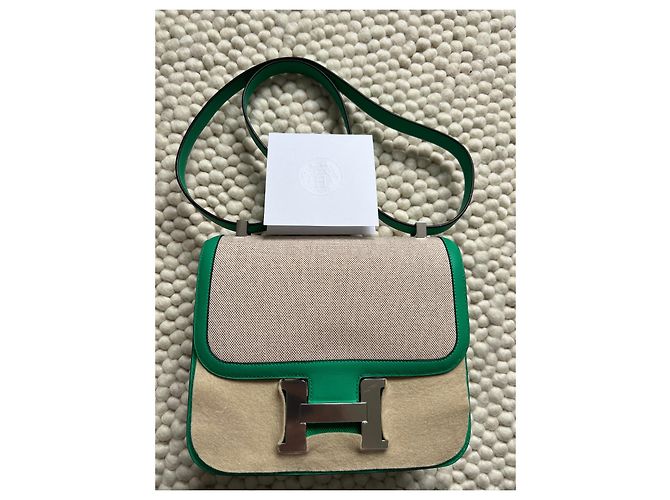 Hermès Constance 24 Pelle Verde Giada e Tela - vista 14