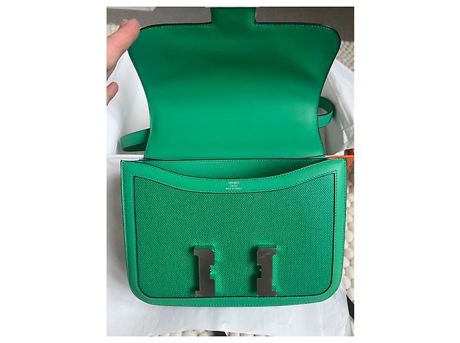Hermès Constance 24 Pelle Verde Giada e Tela - vista 4
