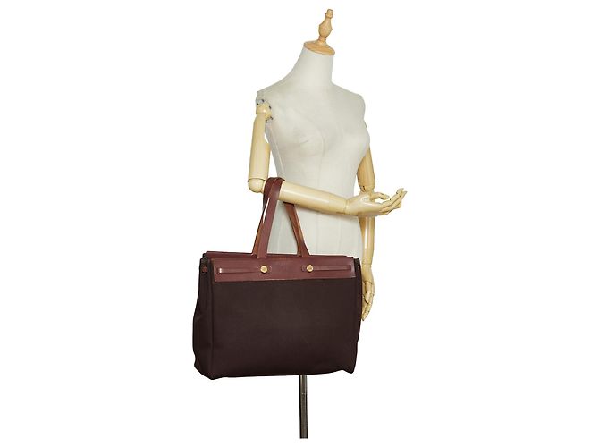 Hermès Hermes Brown Herbag Cabas Toile GM Marrone - vista 13