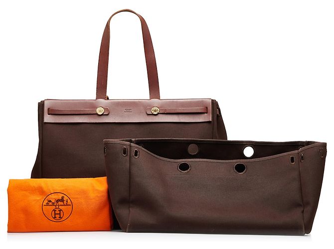 Hermès Hermes Brown Herbag Cabas Toile GM Marrone - vista 14