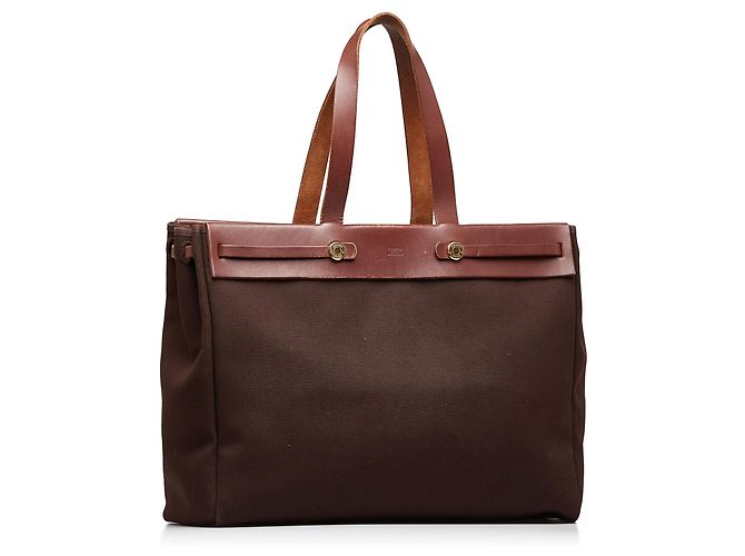 Hermès Hermes Brown Herbag Cabas Toile GM Marrone - vista 2