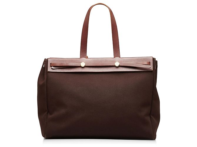 Hermès Hermes Brown Herbag Cabas Toile GM Marrone - vista 3