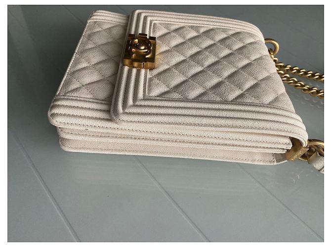 Borsa Chanel North South Boy in pelle caviar beige - vista 17