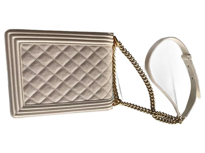 Borsa Chanel North South Boy in pelle caviar beige - vista 2