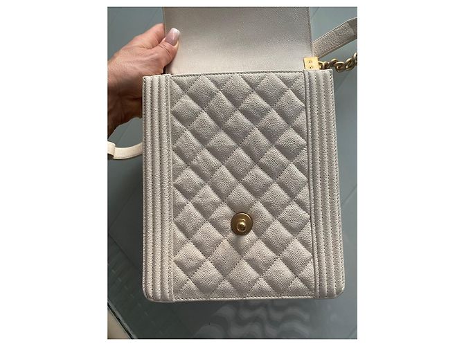 Borsa Chanel North South Boy in pelle caviar beige - vista 4