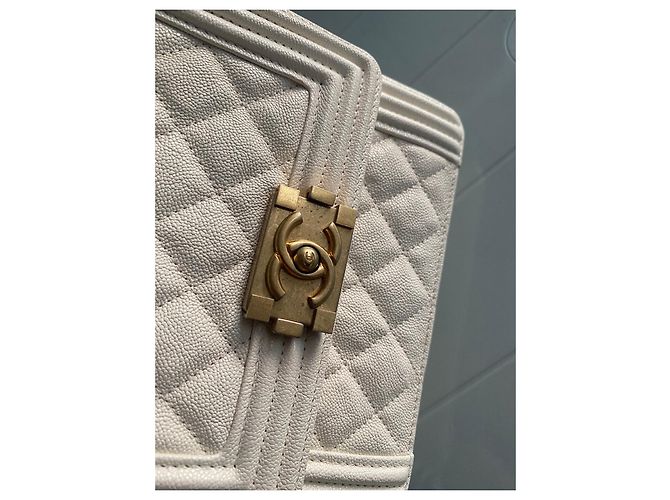 Borsa Chanel North South Boy in pelle caviar beige - vista 5