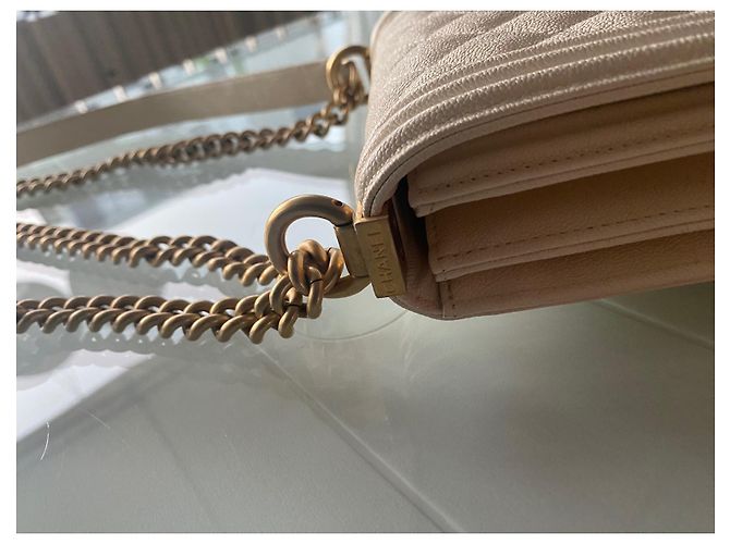Borsa Chanel North South Boy in pelle caviar beige - vista 6