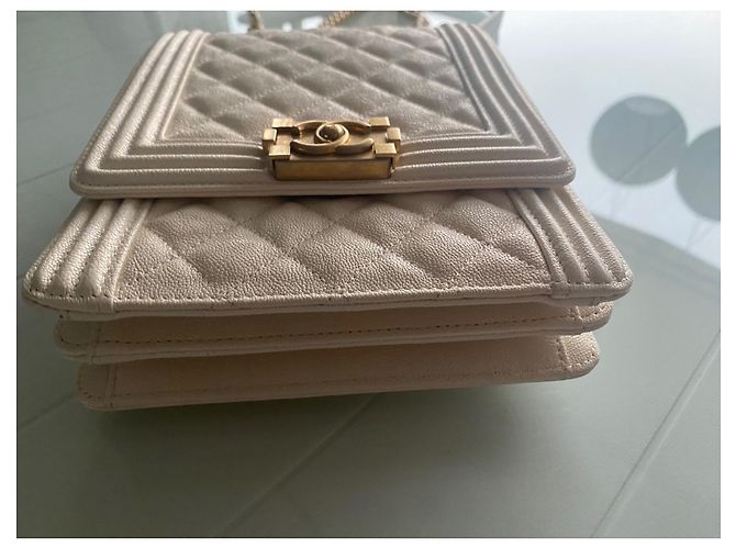 Borsa Chanel North South Boy in pelle caviar beige - vista 7