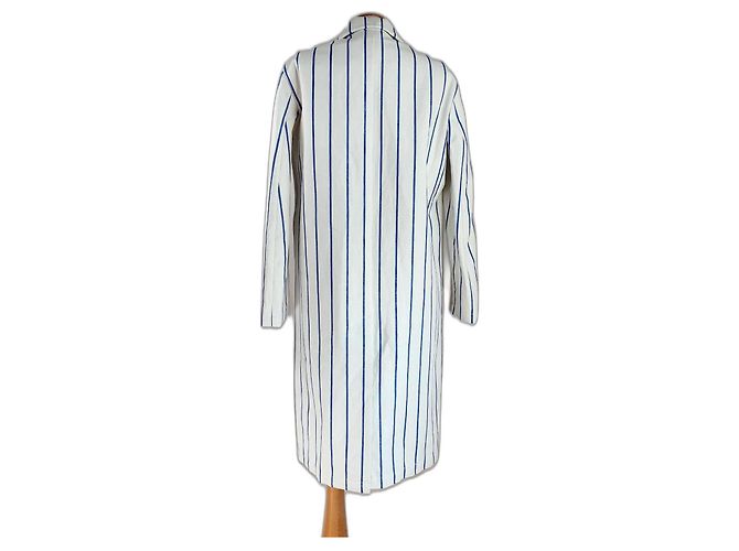 Abrigo de lino a rayas blanco y azul Mackintosh Loro Piana Storm System - vista 2