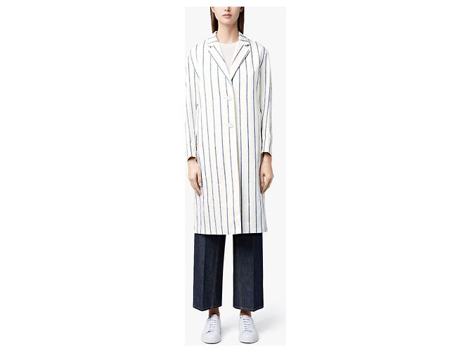 Abrigo de lino a rayas blanco y azul Mackintosh Loro Piana Storm System - vista 3