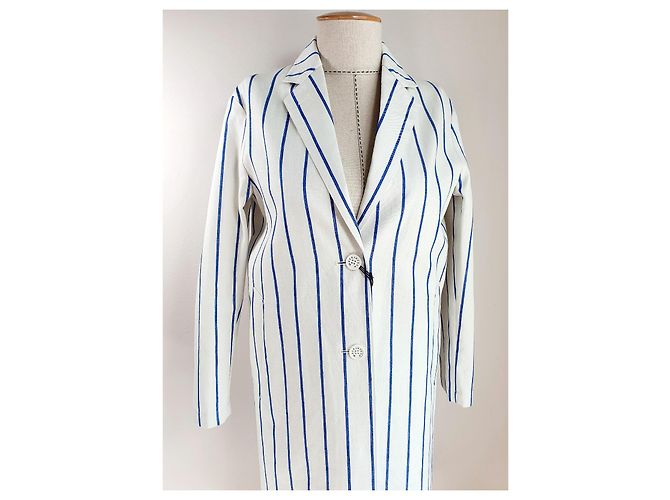 Abrigo de lino a rayas blanco y azul Mackintosh Loro Piana Storm System - vista 4