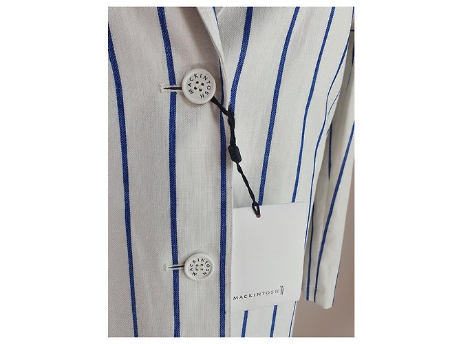 Abrigo de lino a rayas blanco y azul Mackintosh Loro Piana Storm System - vista 5
