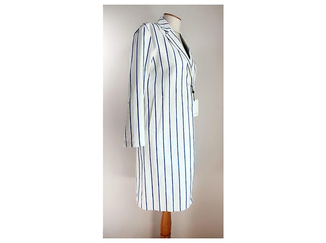Abrigo de lino a rayas blanco y azul Mackintosh Loro Piana Storm System - vista 6