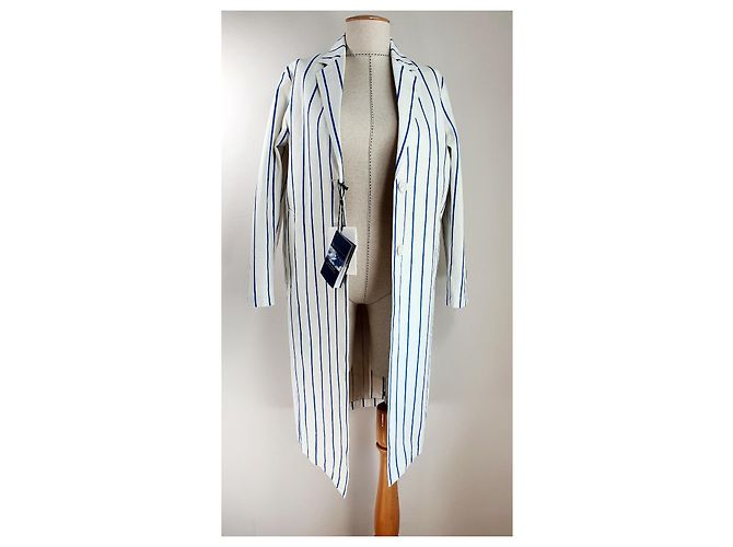 Abrigo de lino a rayas blanco y azul Mackintosh Loro Piana Storm System - vista 7