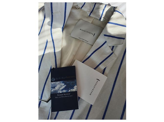 Abrigo de lino a rayas blanco y azul Mackintosh Loro Piana Storm System - vista 8