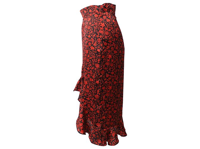 Falda drapeada asimétrica floral Maje en seda roja - vista 2