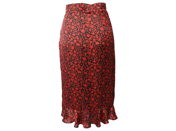Falda drapeada asimétrica floral Maje en seda roja - vista 3