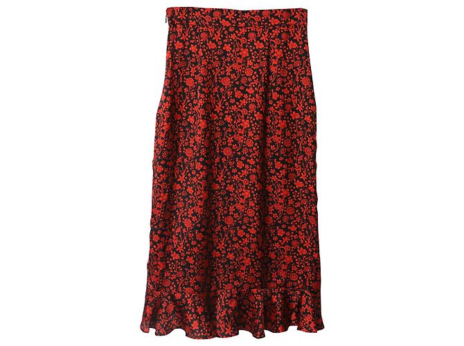 Falda drapeada asimétrica floral Maje en seda roja - vista 4