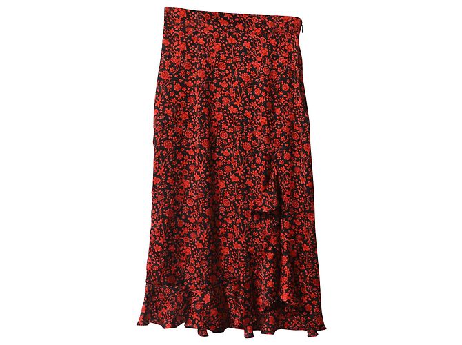 Falda drapeada asimétrica floral Maje en seda roja - vista 5