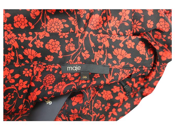 Falda drapeada asimétrica floral Maje en seda roja - vista 6