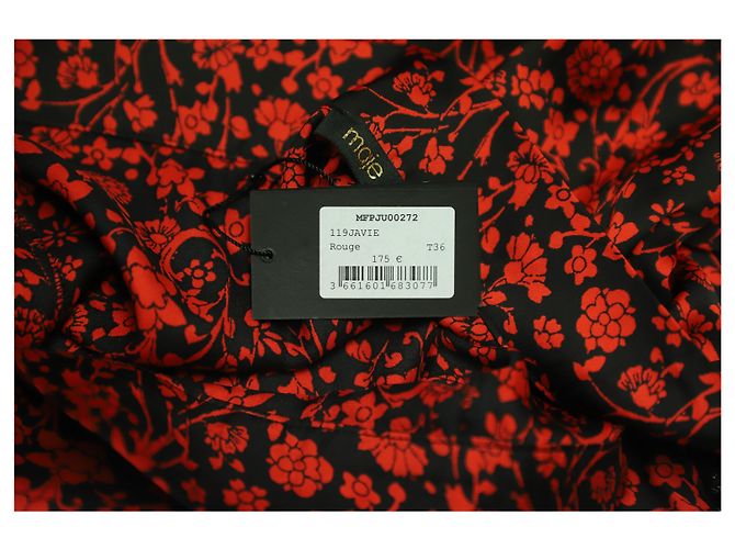 Falda drapeada asimétrica floral Maje en seda roja - vista 7