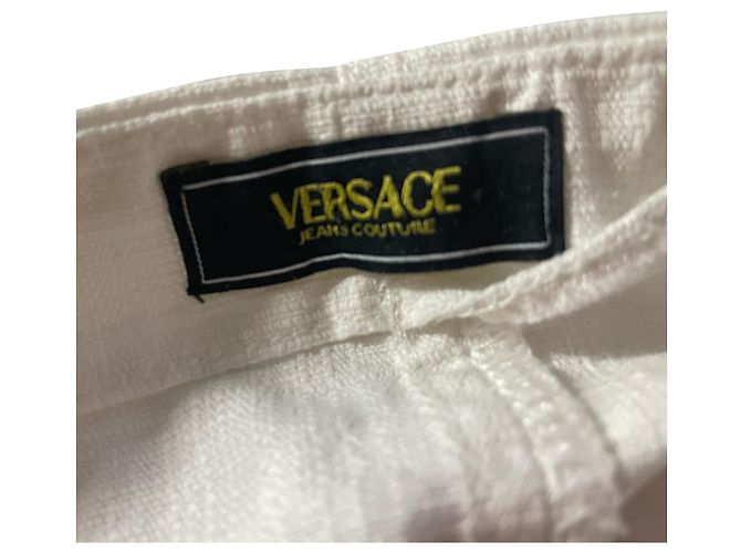 Minigonna Versace con cintura e dettaglio occhiello in cotone écru Bianco Crudo - vista 3