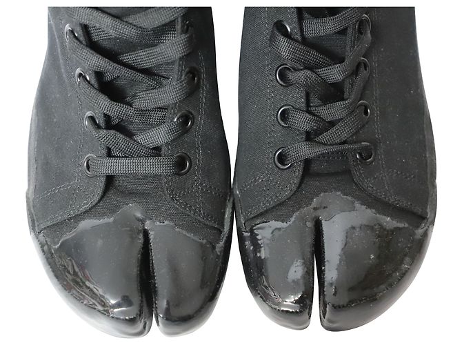 Maison Martin Margiela Maison Margiela Sneakers Tabi montantes en toile noire - vue 9
