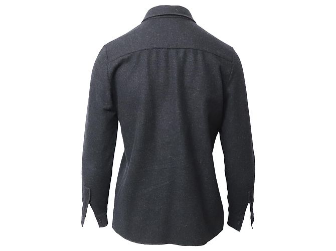 Miu Miu verdecktes Button-Down-Hemd aus dunkelgrauer Wolle Schwarz - Ansicht 2