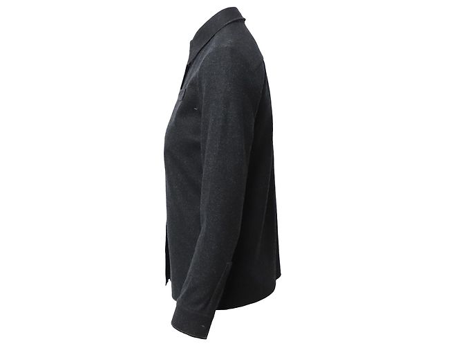 Miu Miu verdecktes Button-Down-Hemd aus dunkelgrauer Wolle Schwarz - Ansicht 3