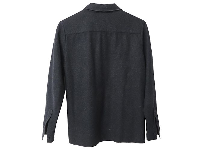 Miu Miu verdecktes Button-Down-Hemd aus dunkelgrauer Wolle Schwarz - Ansicht 4