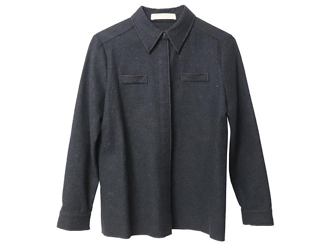 Miu Miu verdecktes Button-Down-Hemd aus dunkelgrauer Wolle Schwarz - Ansicht 5