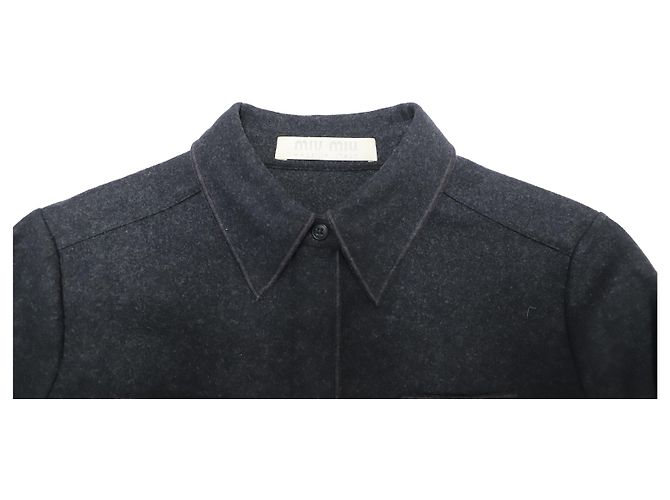 Miu Miu verdecktes Button-Down-Hemd aus dunkelgrauer Wolle Schwarz - Ansicht 6