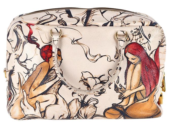 Bolso Bauletto con estampado de hadas de Prada en cuero Cervo Lux beige 'Prugna' - vista 2
