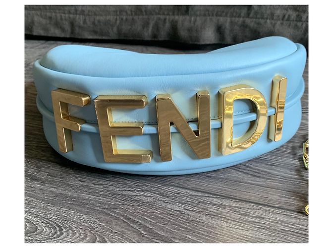 Borsa hobo Fendi Fendigraphy in pelle azzurra Blu chiaro - vista 7