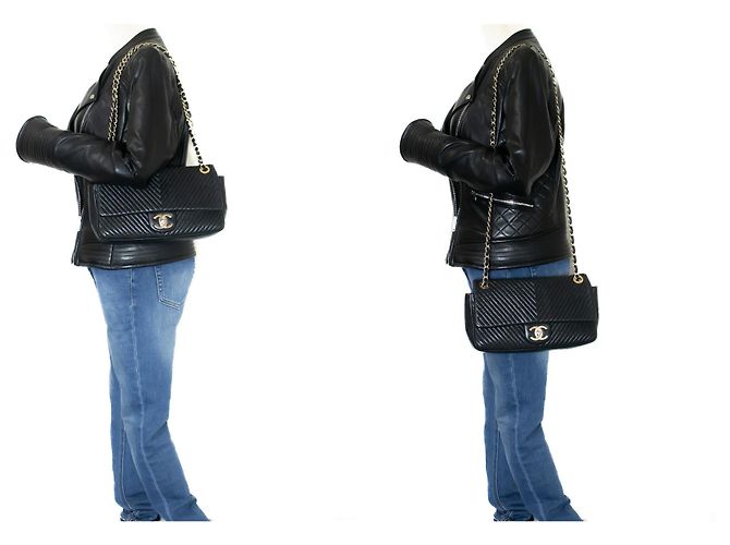 Bolsa de ombro Chanel Chevron com ponto em V e corrente de couro com aba única Preto - vista 12