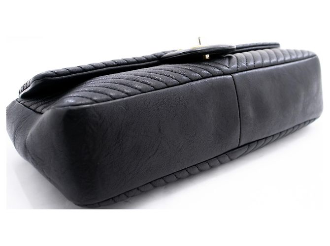 Bolsa de ombro Chanel Chevron com ponto em V e corrente de couro com aba única Preto - vista 4