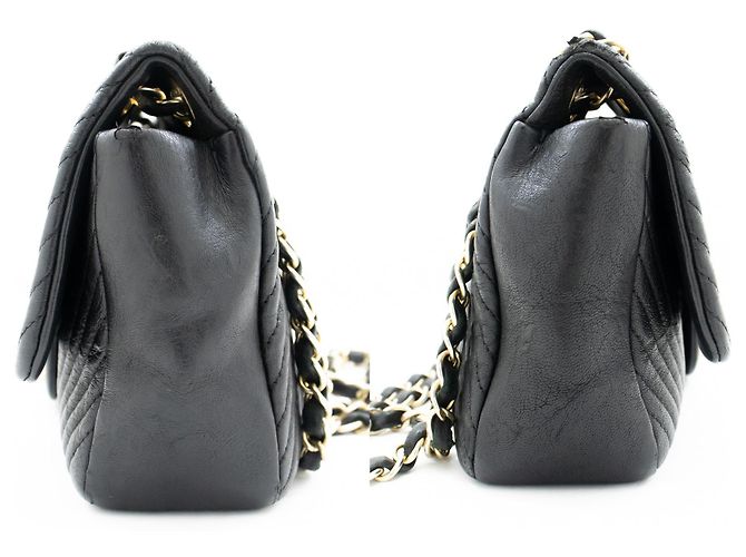 Bolsa de ombro Chanel Chevron com ponto em V e corrente de couro com aba única Preto - vista 5