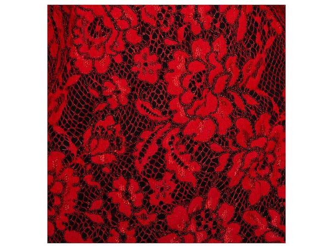 Diane Von Furstenberg DvF Julianna Vestido envelope vermelho e preto com renda - vista 6