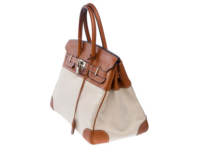 Hermès Borse HERMES Birkin 35 in Tela Beige - 101218 - vista 3