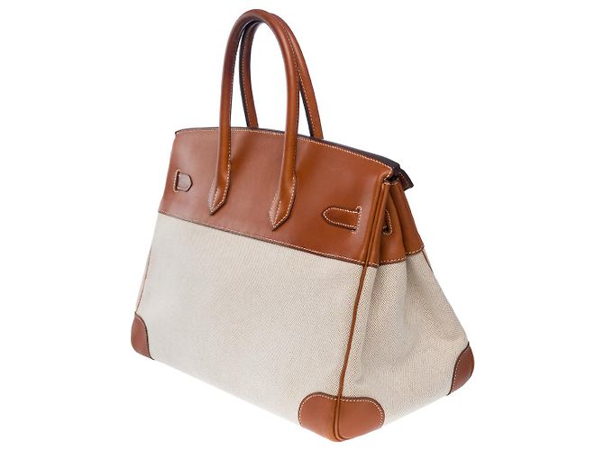 Hermès Borse HERMES Birkin 35 in Tela Beige - 101218 - vista 4