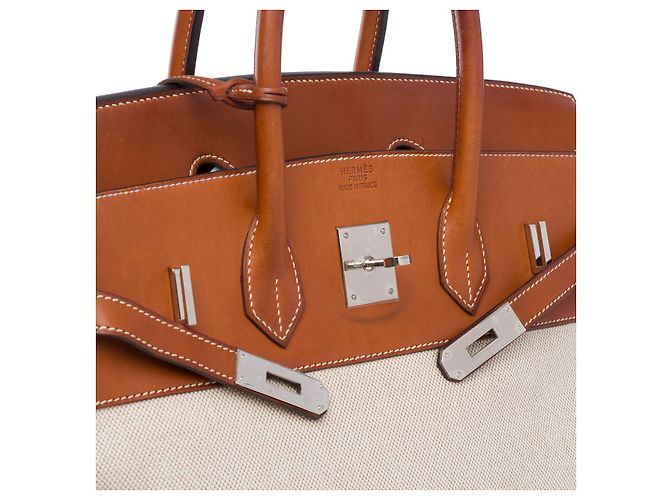 Hermès Borse HERMES Birkin 35 in Tela Beige - 101218 - vista 5