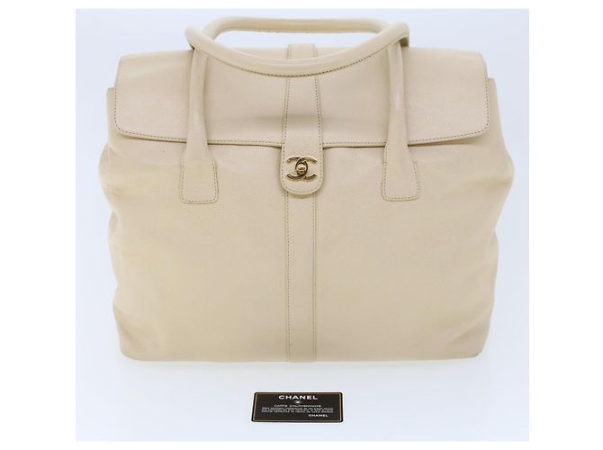 CHANEL Executive-Einkaufstasche mit Drehverschluss und Klappe, Kaviarhaut, Beige, CC Auth 43325 - Ansicht 12