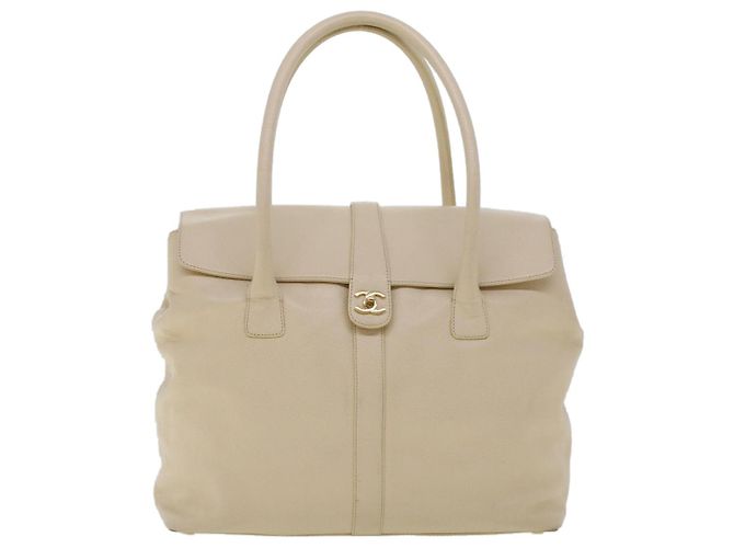 CHANEL Executive-Einkaufstasche mit Drehverschluss und Klappe, Kaviarhaut, Beige, CC Auth 43325 - Ansicht 13