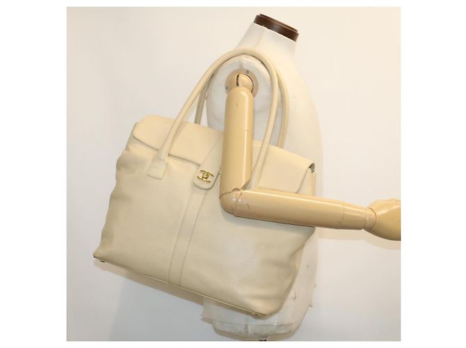 CHANEL Executive-Einkaufstasche mit Drehverschluss und Klappe, Kaviarhaut, Beige, CC Auth 43325 - Ansicht 27